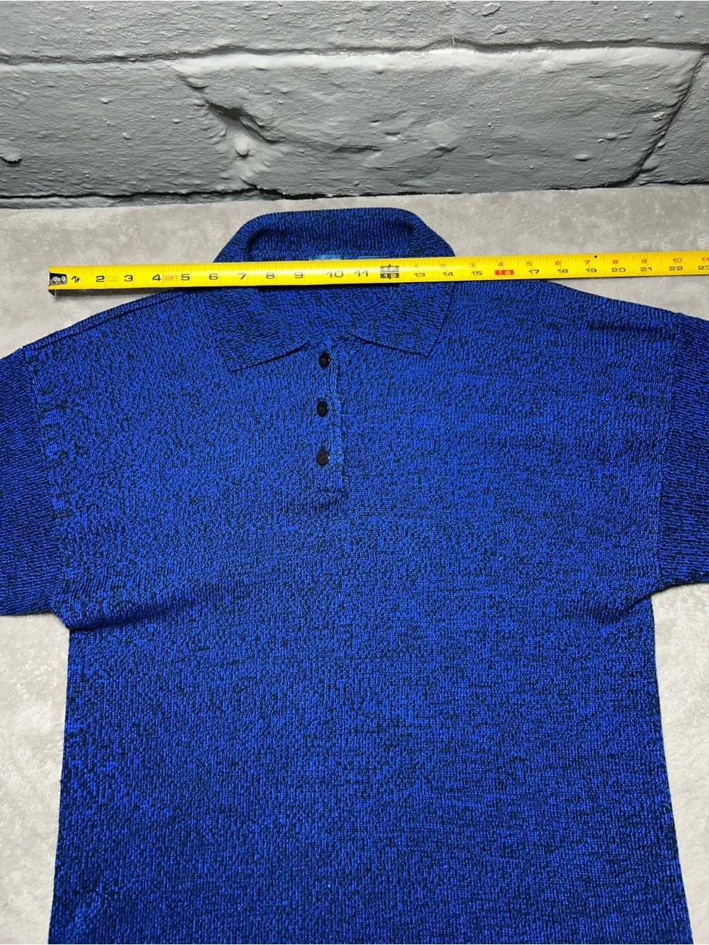 Vintage Susan Ess Knit Polo Sweater Mens Large Blue Black Marled Long Sleeve